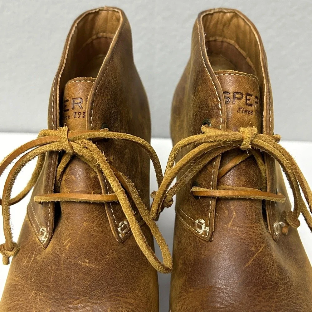 Sperry Leather Wedge Harlow Bootie Women's 8 Cognac Dressy Casual Boho Earthy